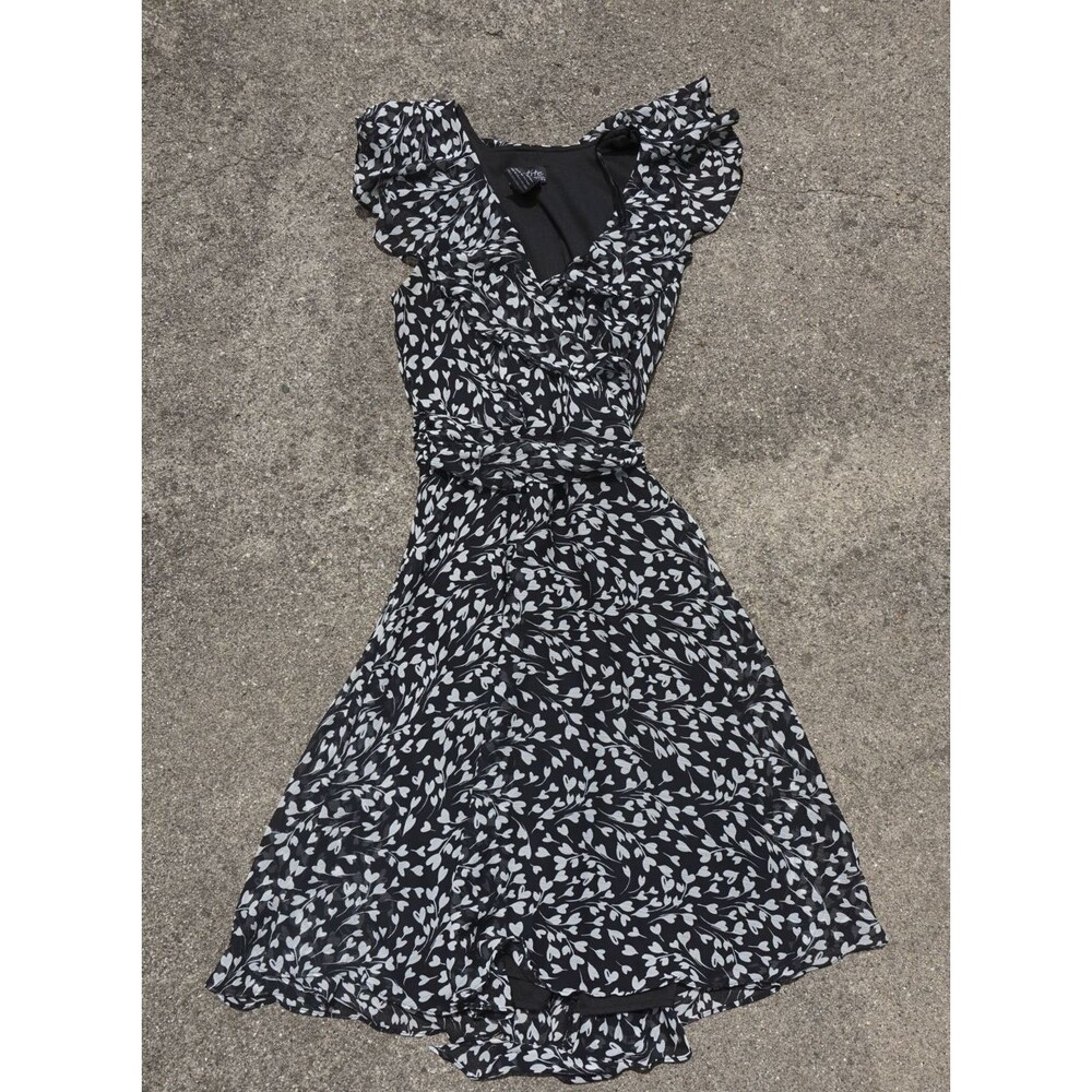 VTG K Petite Collection Floral Dress Black 10P Fit Flare Wedding Guest Y2K Party